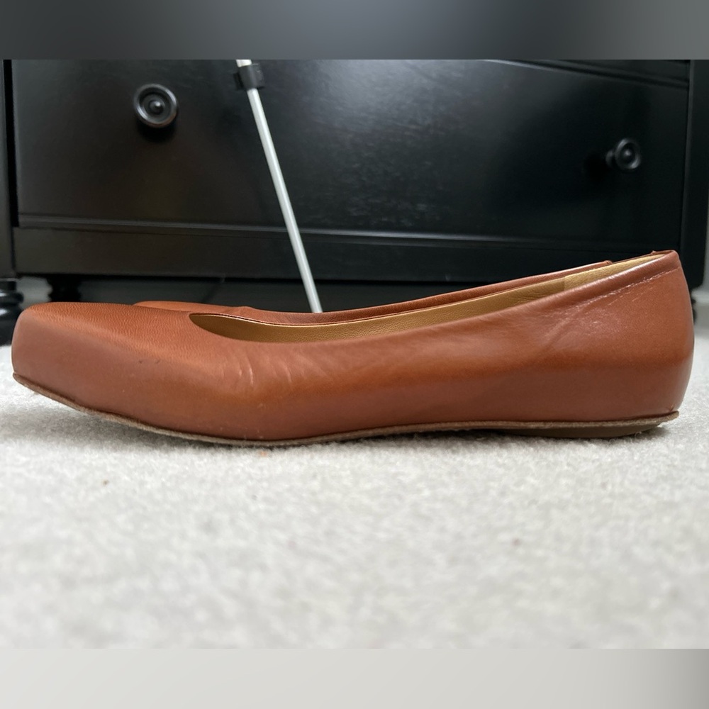 Jil Sander Light Brown Leather Square Toe Flat Ballet Shoes Size 37 7 - Picture 6 of 13